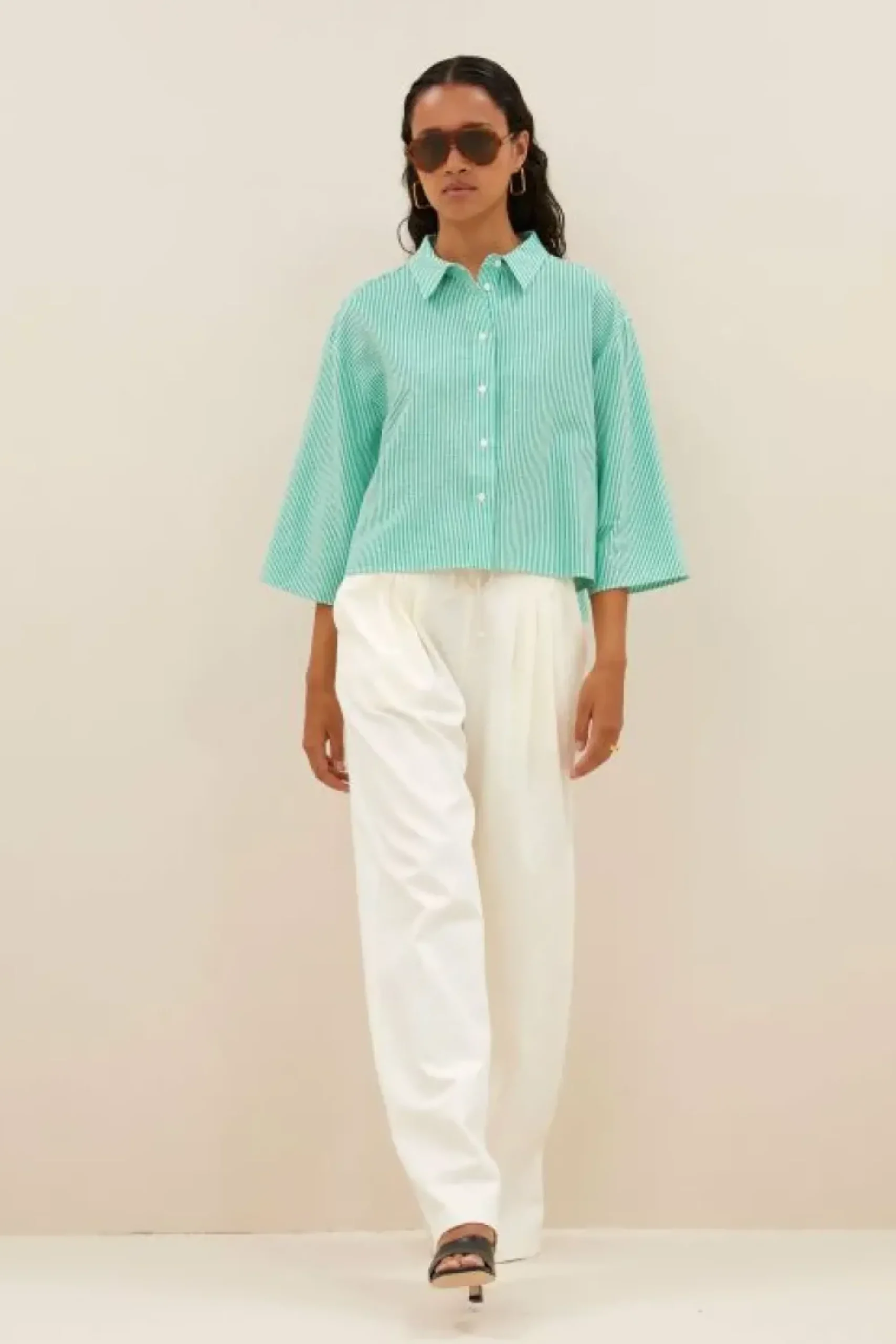 By bar Blouses*bernie blouse | green seer stripe