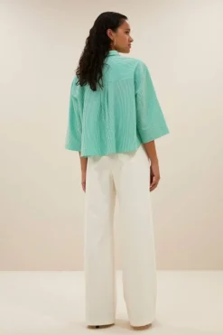 By bar Blouses*bernie blouse | green seer stripe