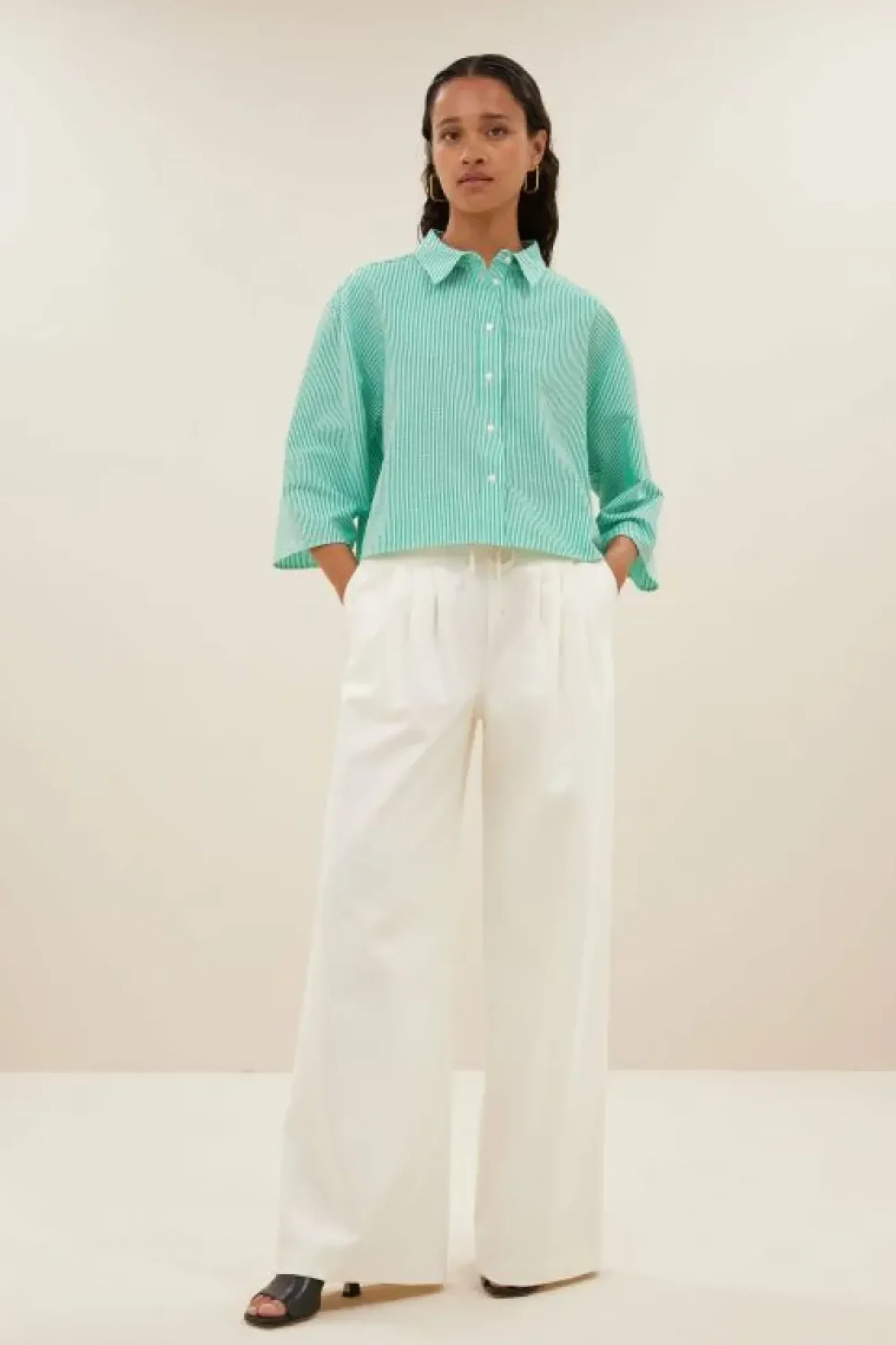 By bar Blouses*bernie blouse | green seer stripe