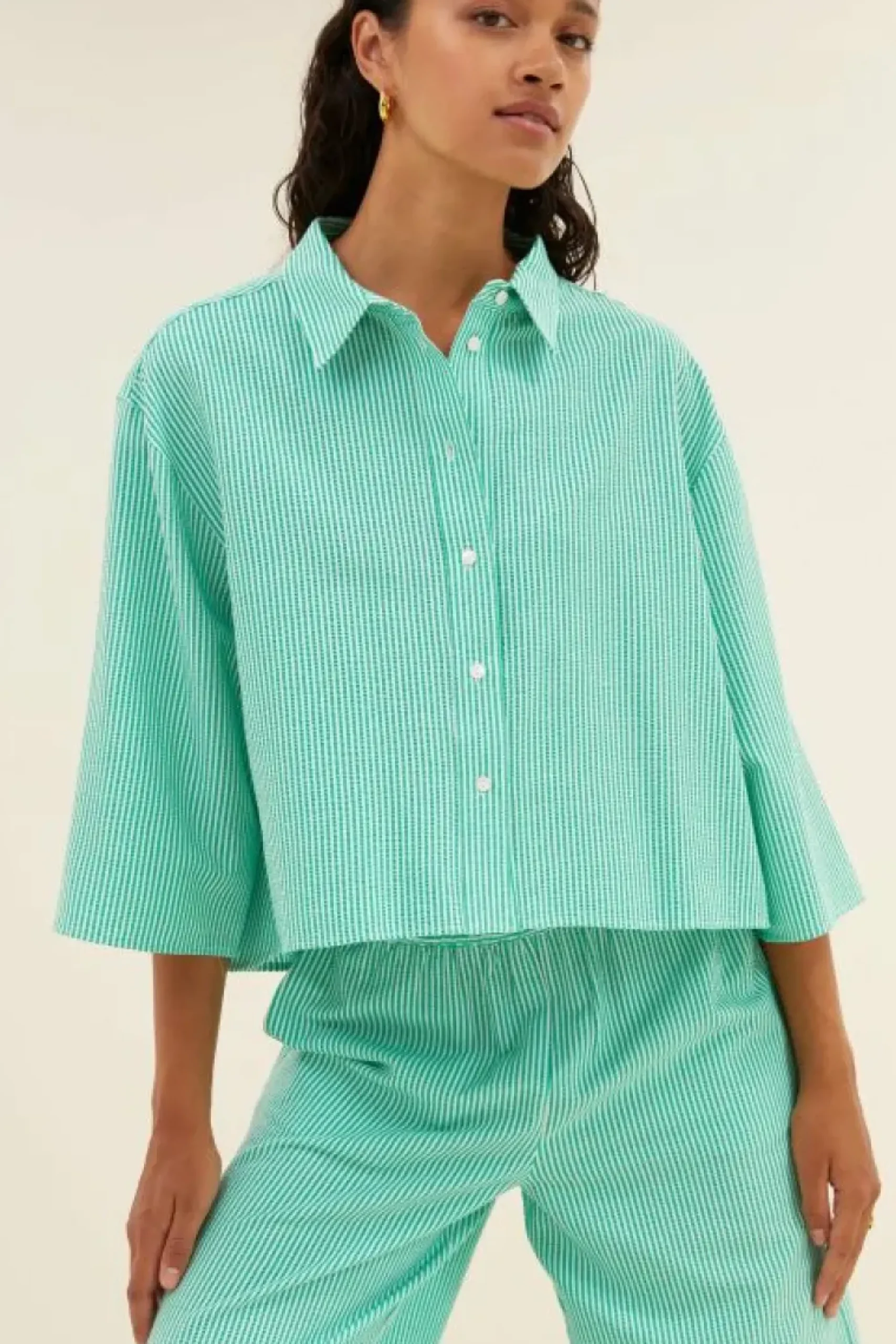 By bar Blouses*bernie blouse | green seer stripe