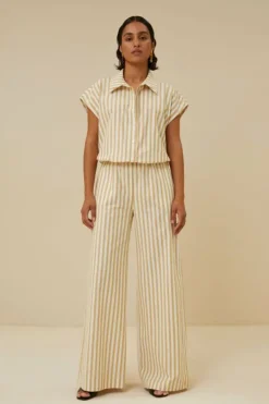 By bar Blouses*bieke linen stripe blouse | ochre