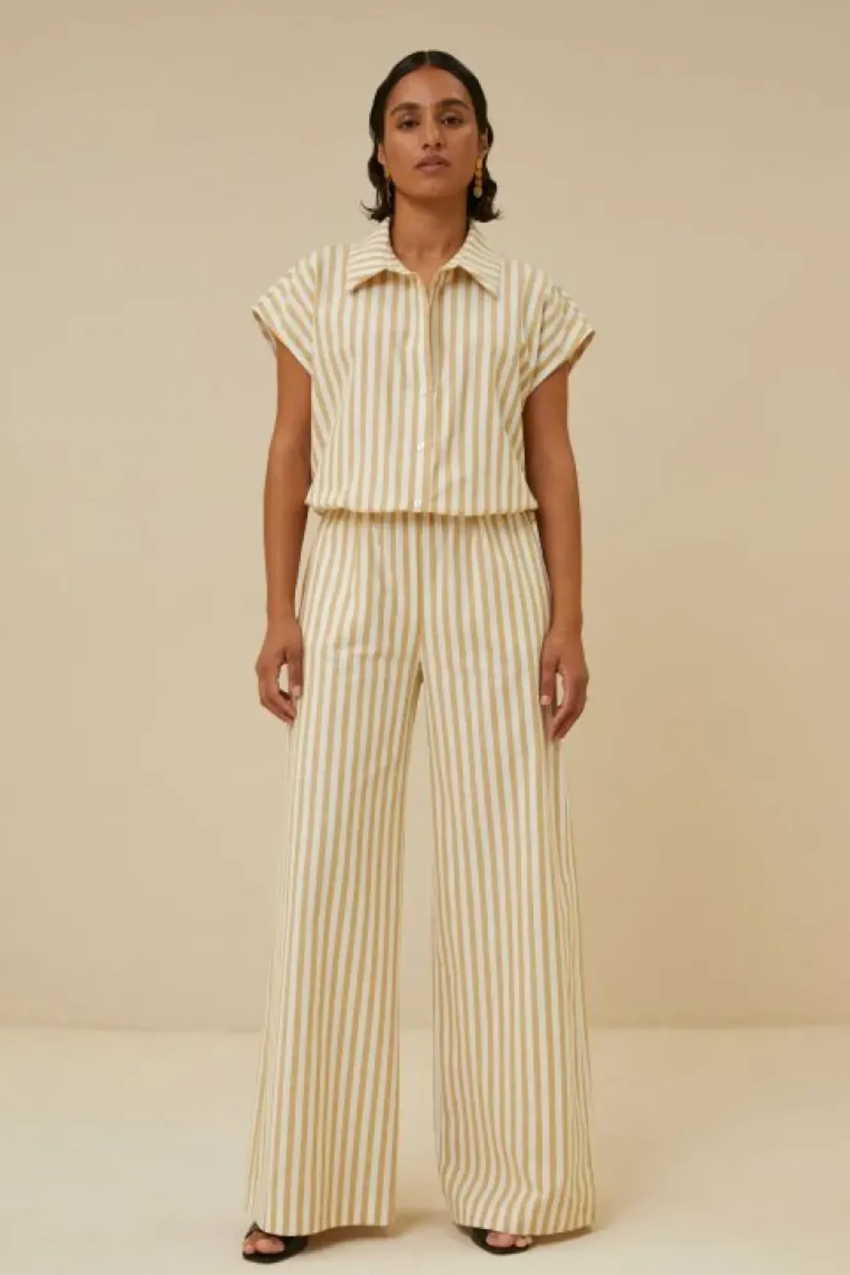 By bar Blouses*bieke linen stripe blouse | ochre