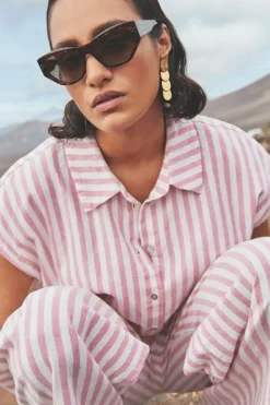 By bar Blouses*bieke linen stripe blouse | bubblegum