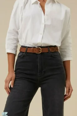 By bar Riemen*braided leather belt | cognac