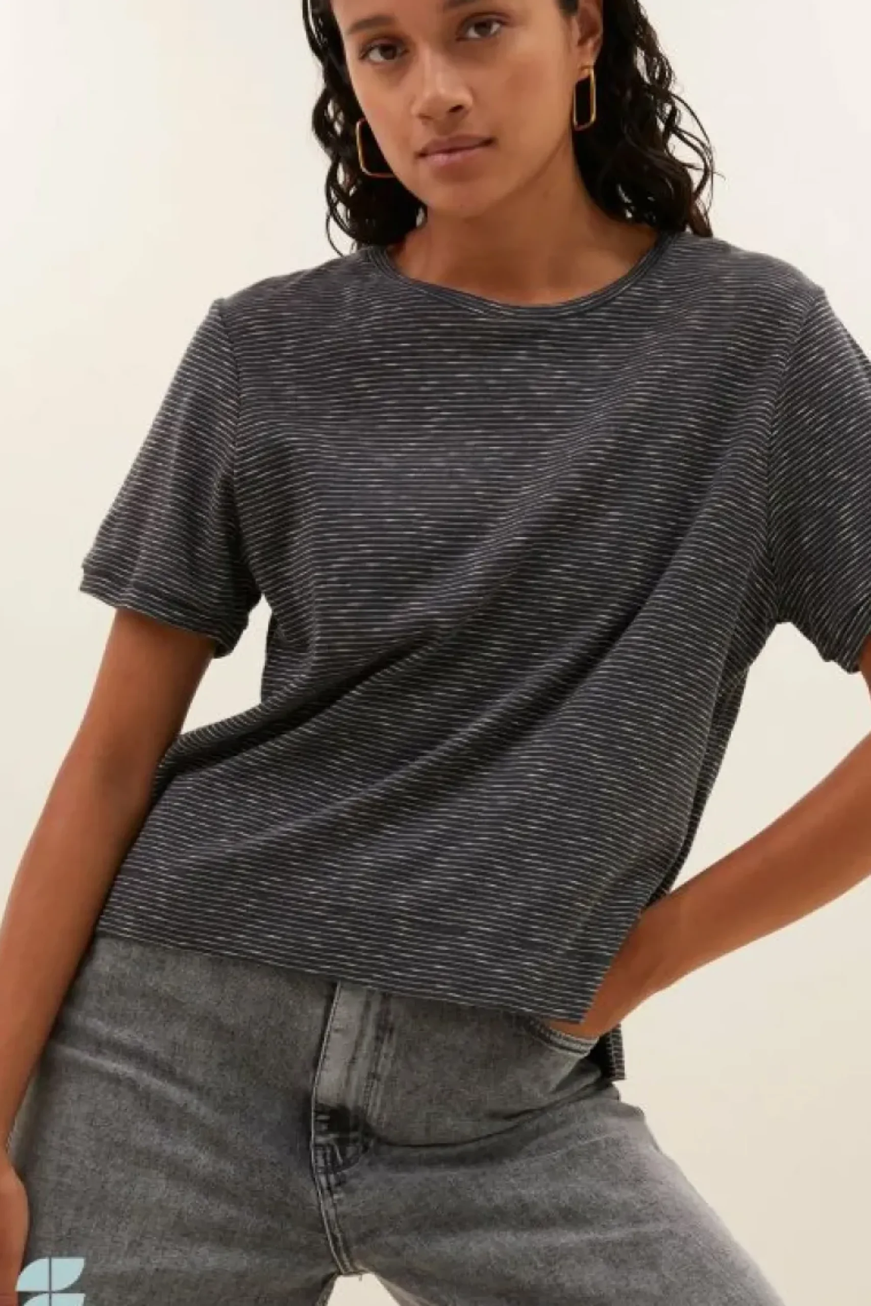 By bar Tops & Shirts*hope thin stripe top | jet black