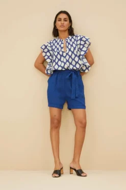 By bar Jumpsuits*june linen shorts | kingsblue