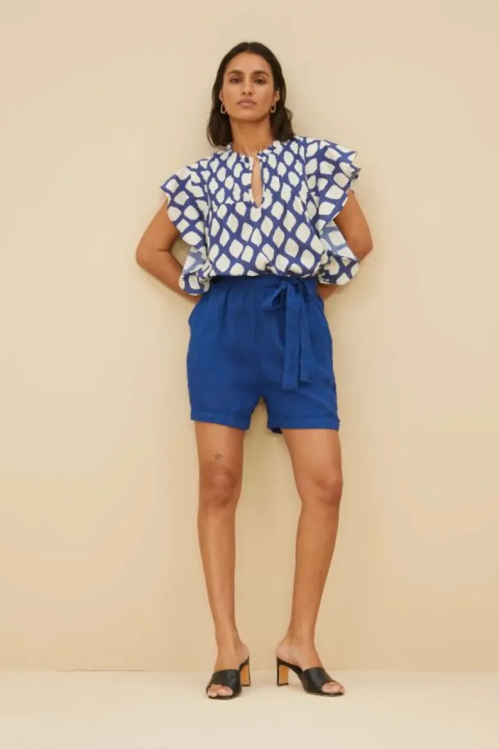 By bar Jumpsuits*june linen shorts | kingsblue