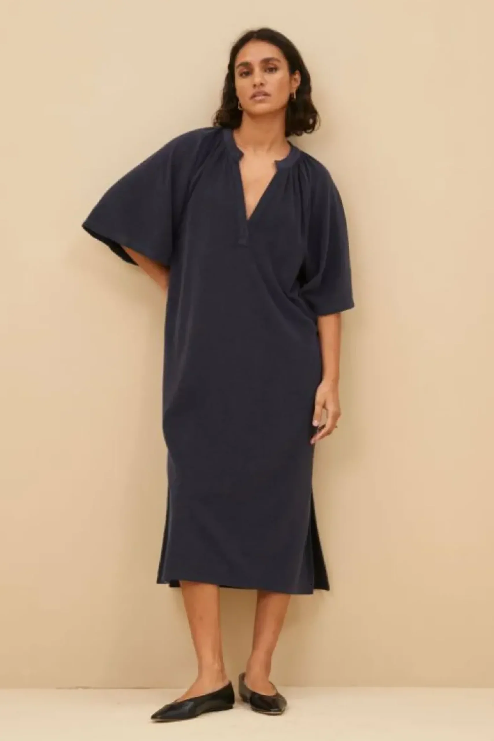 By bar Jurken*louisa slub dress | midnight