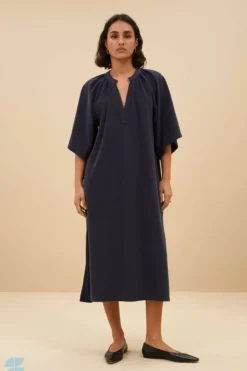 By bar Jurken*louisa slub dress | midnight
