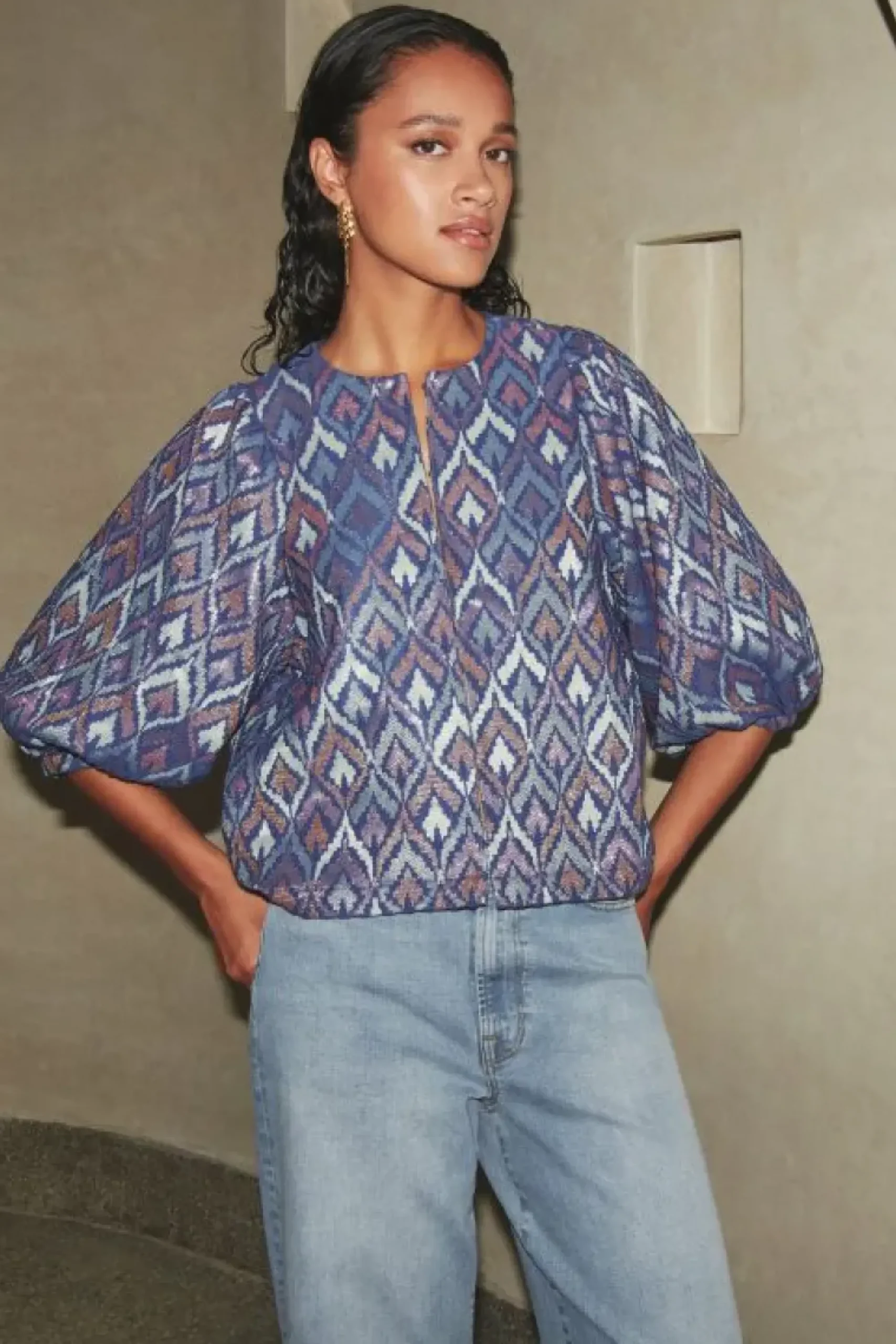 By bar Blouses*mauri blouse | pavo jacquard print