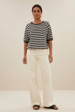 By bar Tops & Shirts*neva slub stripe top | jet black