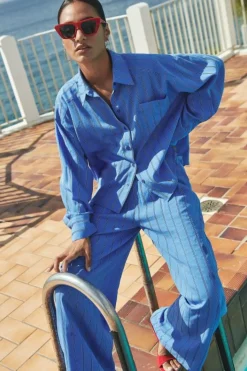 By bar Blouses*nima stripe blouse | vivid blue stripe