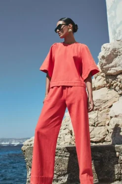 By bar Blouses*olivia twill blouse | poppy red