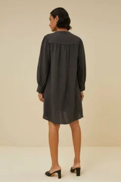 By bar Jurken*resa linen dress | jet black