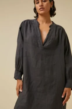 By bar Jurken*resa linen dress | jet black