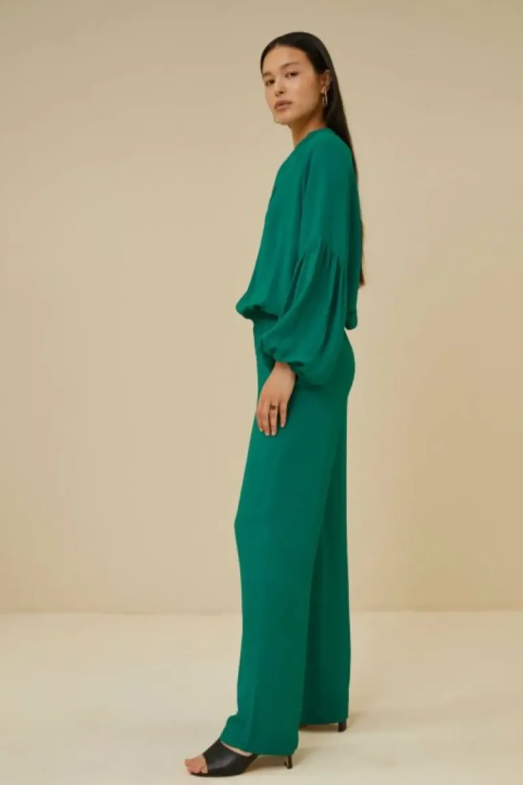 By bar Broeken*robyn satin stripe pant | evergreen