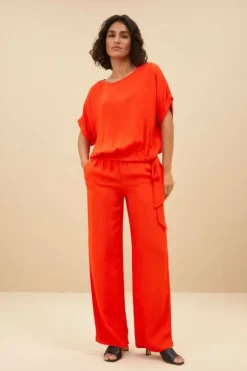 By bar Broeken*robyn satin stripe pant | bright poppy