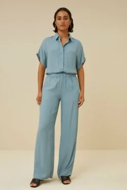 By bar Broeken*robyn satin stripe pant | ocean