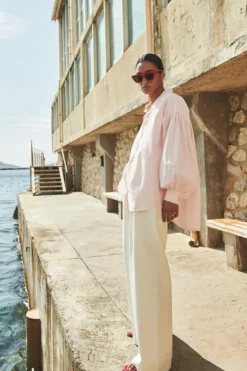 By bar Blouses*sarah pink pinstripe blouse | pink pin stripe