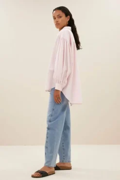 By bar Blouses*sarah pink pinstripe blouse | pink pin stripe