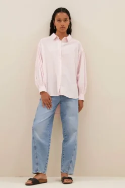 By bar Blouses*sarah pink pinstripe blouse | pink pin stripe