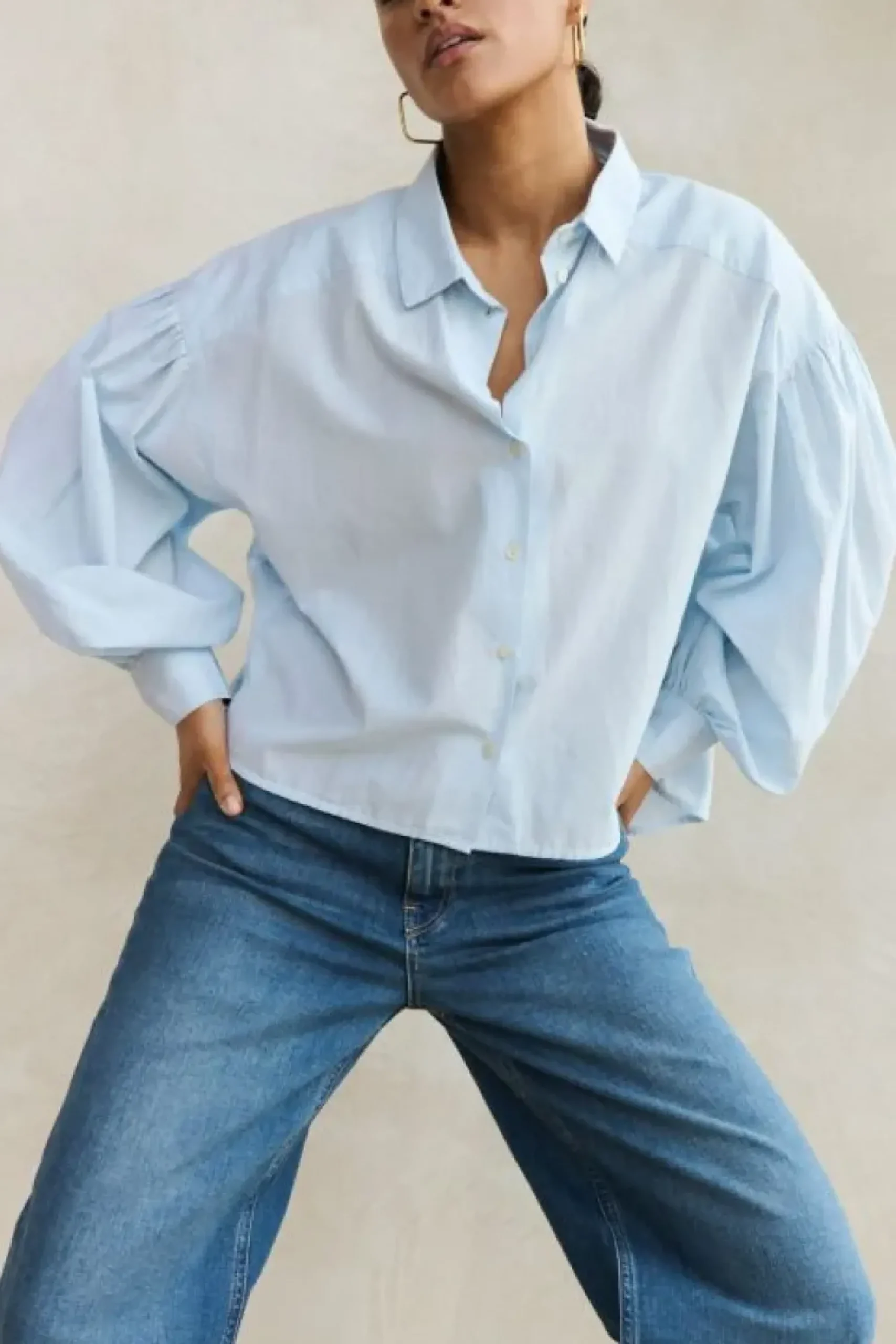 By bar Blouses*sarah short chambray blouse | light blue