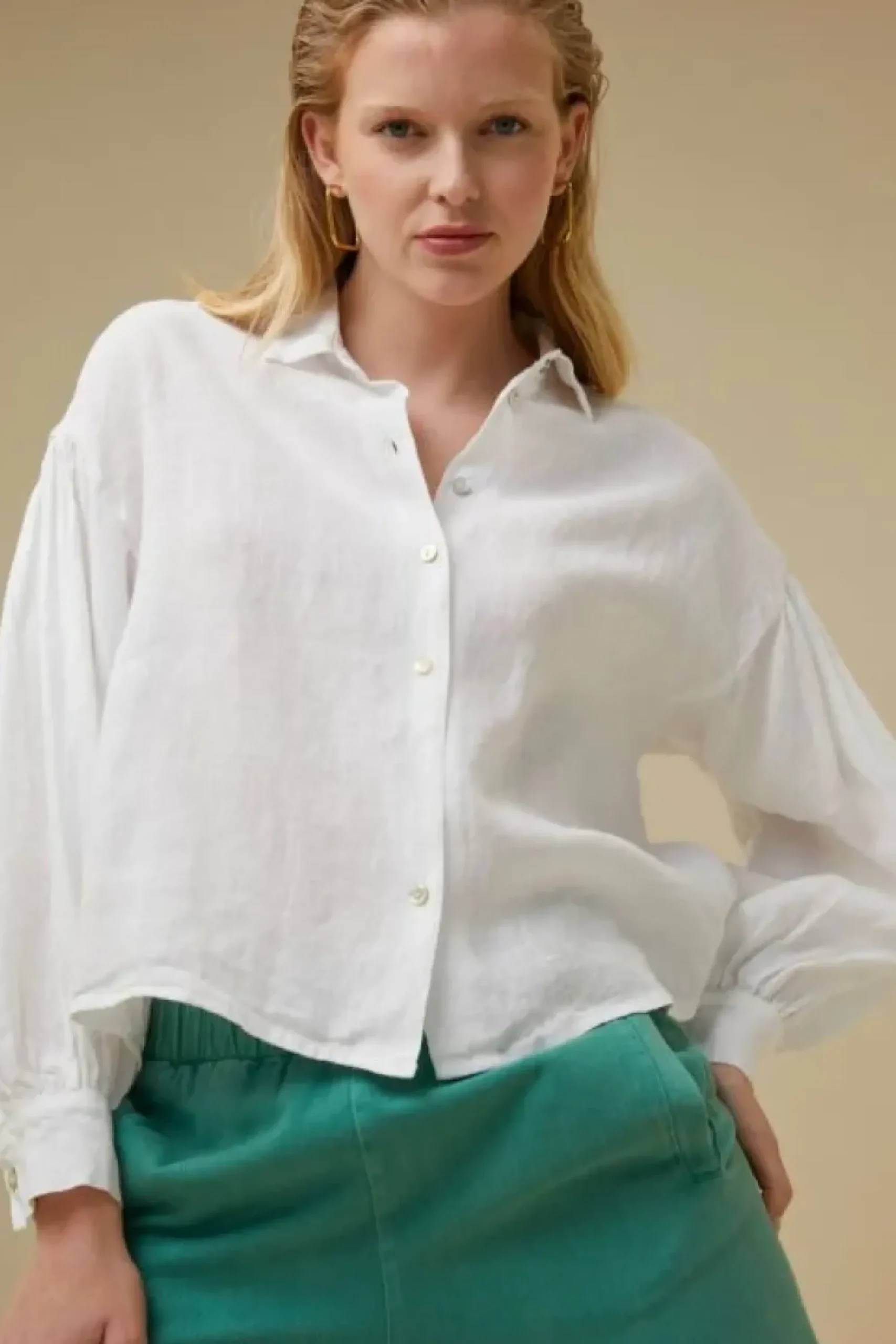 By bar Blouses*sarah short linen blouse | bright white