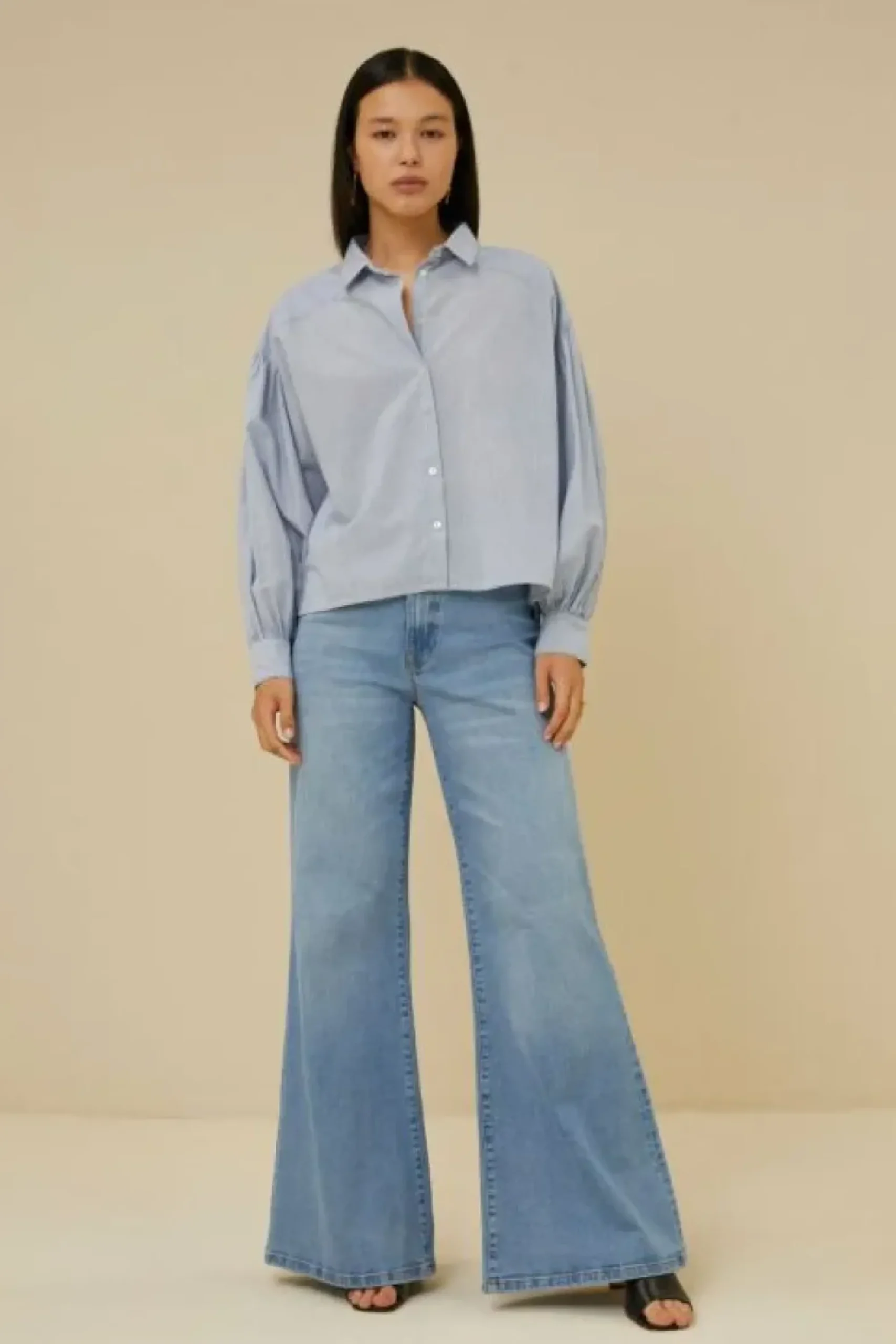 By bar Blouses*sarah short pin stripe blouse | indi grey