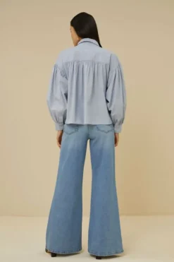 By bar Blouses*sarah short pin stripe blouse | indi grey