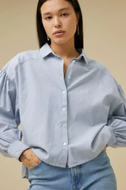 By bar Blouses*sarah short pin stripe blouse | indi grey