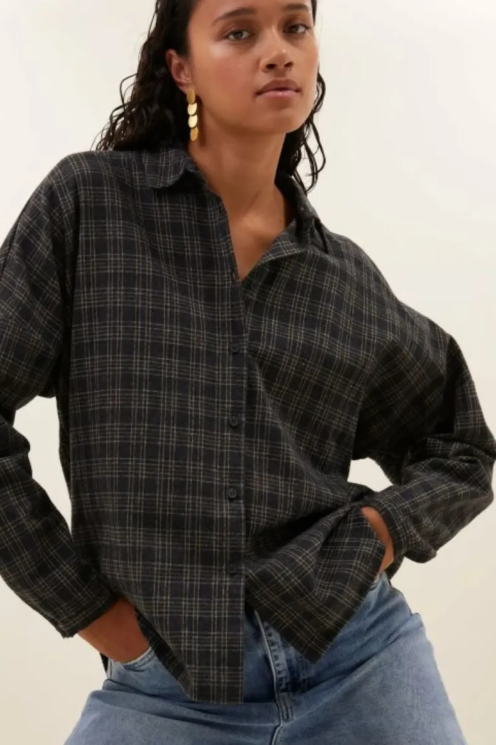 By bar Blouses*small check blouse | caramel