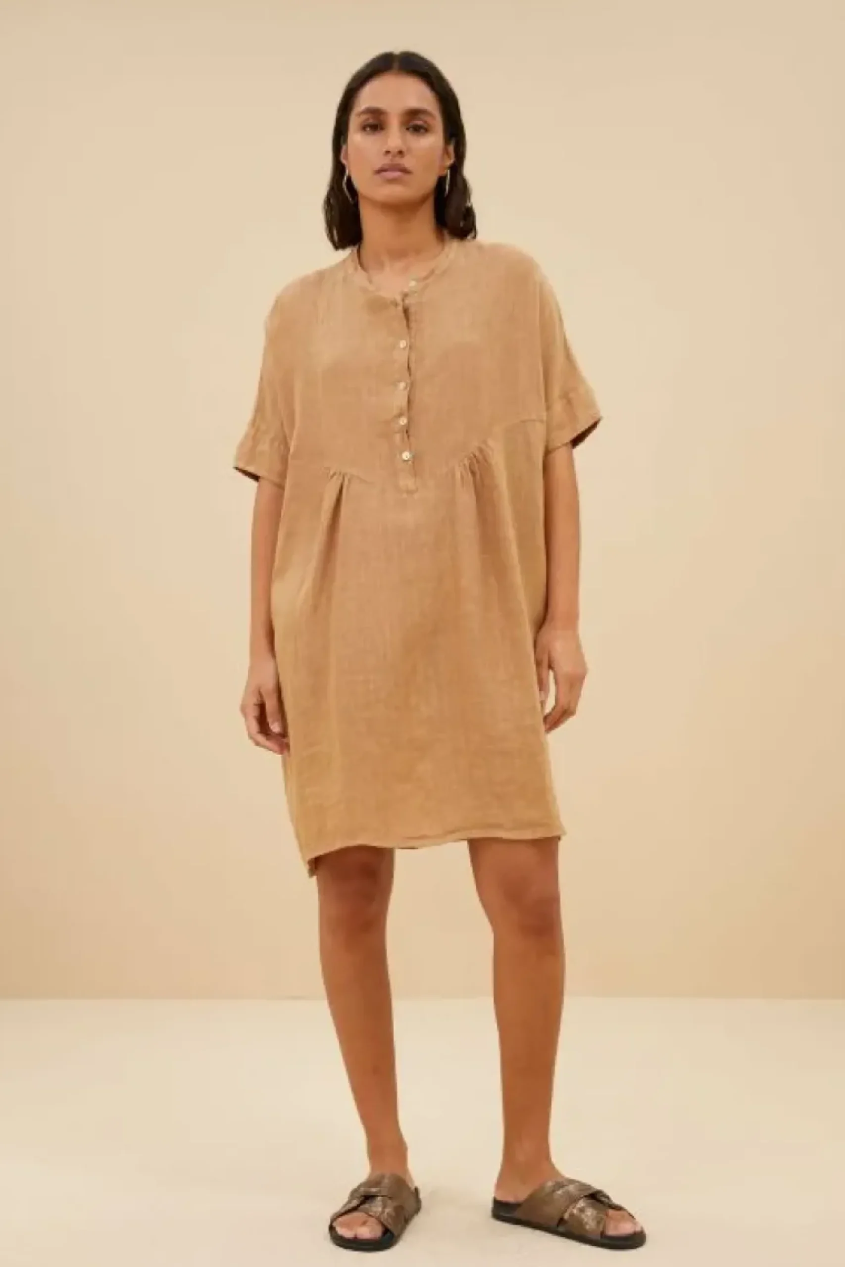 By bar Jurken*tais linen dress | caramello