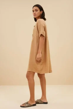 By bar Jurken*tais linen dress | caramello