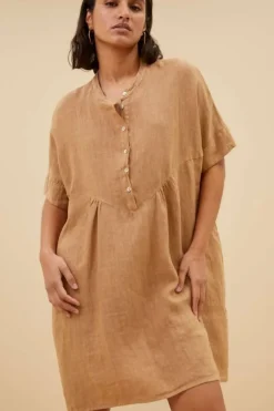By bar Jurken*tais linen dress | caramello
