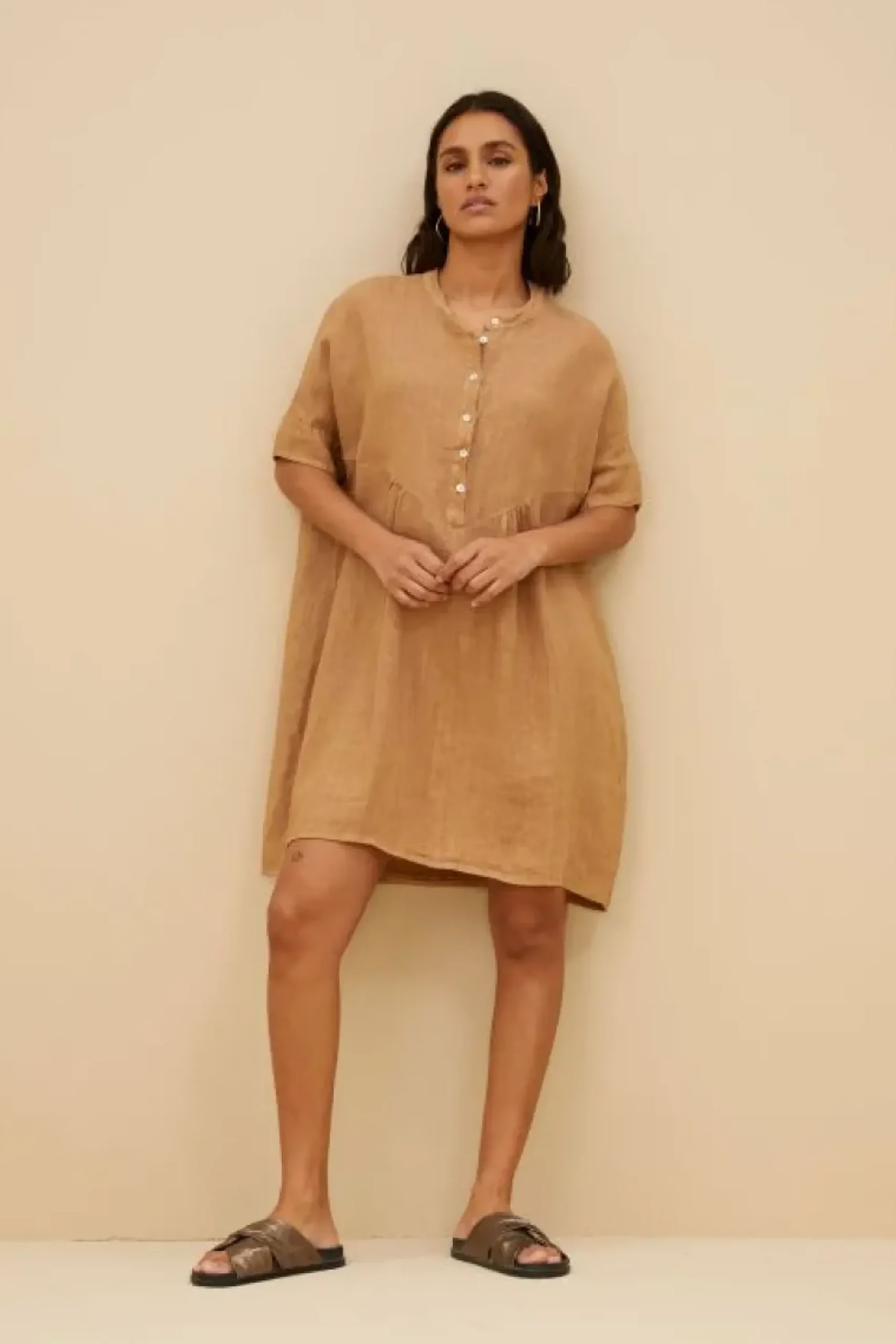 By bar Jurken*tais linen dress | caramello