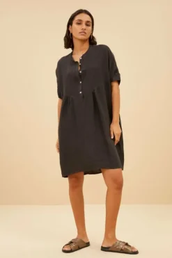 By bar Jurken*tais linen dress | jet black