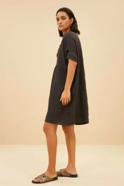 By bar Jurken*tais linen dress | jet black