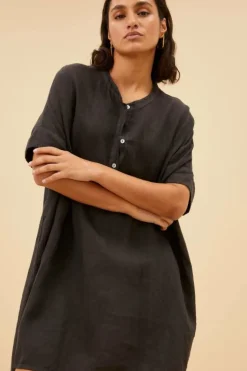 By bar Jurken*tais linen dress | jet black