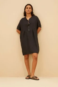 By bar Jurken*tais linen dress | jet black