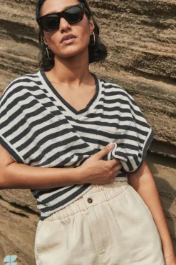 By bar Tops & Shirts*tammie slub stripe top | jet black