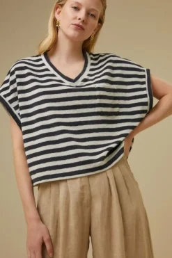 By bar Tops & Shirts*tammie slub stripe top | jet black