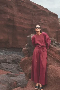 By bar Broeken*wanda metallic pant | grenache