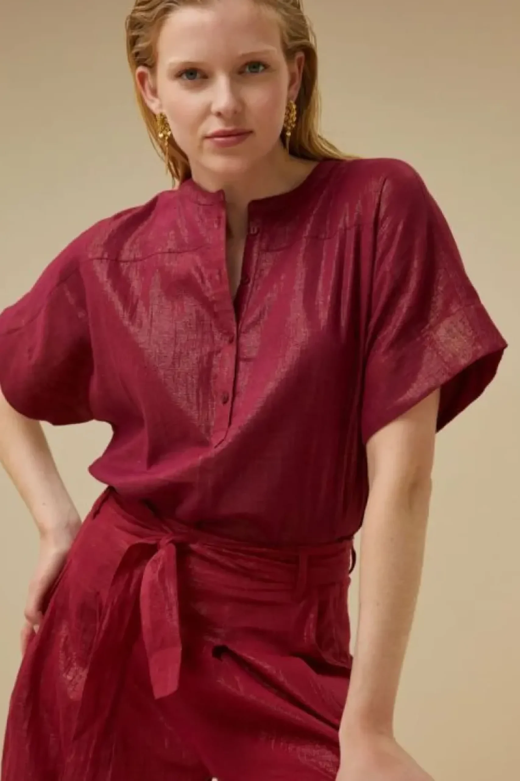 By bar Broeken*wanda metallic pant | grenache