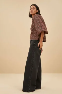 By bar Blouses*zasu jacquard blouse | brown panter print